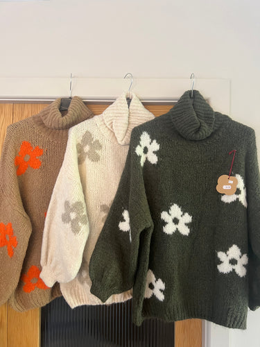 Roll Neck Flower Print Jumper