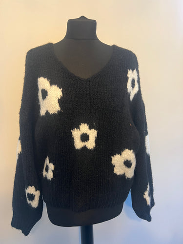 Round Neck Flower Print Jumper