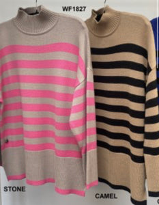 Striped Jumper With Ribbed Turtle Neck