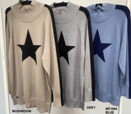 Star and Stripe Sleeve High Neck Jumper