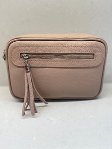 Crossbody Leather bag with Tassel- Silver Hardware